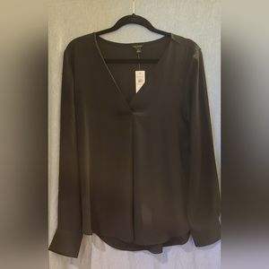 Ann Taylor mixed media pleated front top size M black